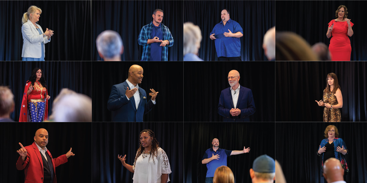 Speakers presenting on stage at a retreat leaders event